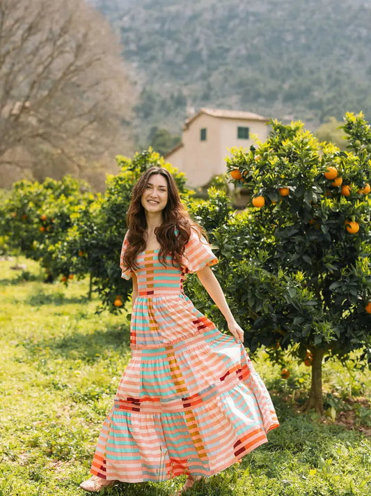 Tula Dress - Apricot Colorful Stripe