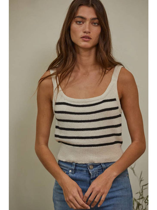 Stella Stripe Top - Natural Black