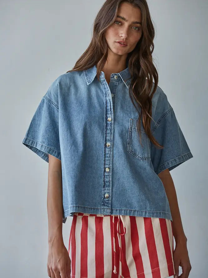 Chambray Denim Top - Blue