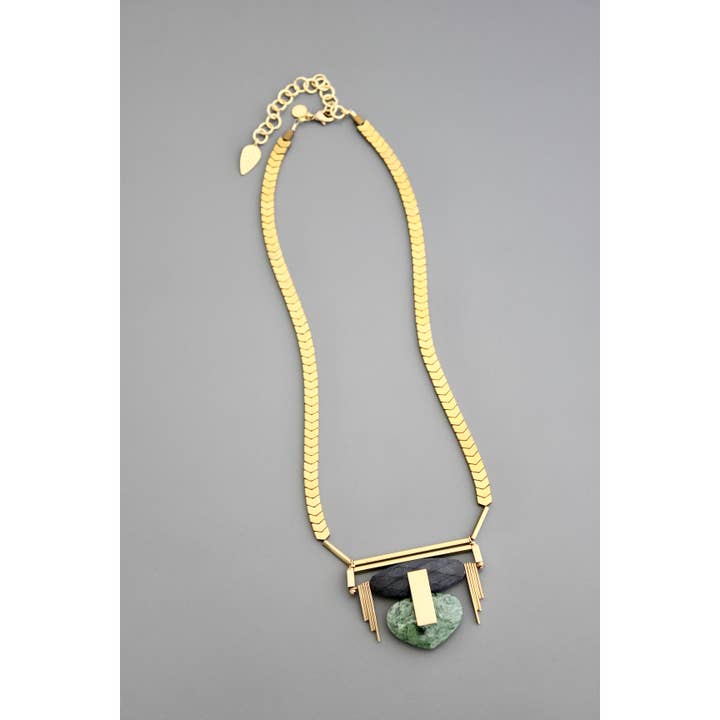 Geometric Black, Gold, and Green Necklace