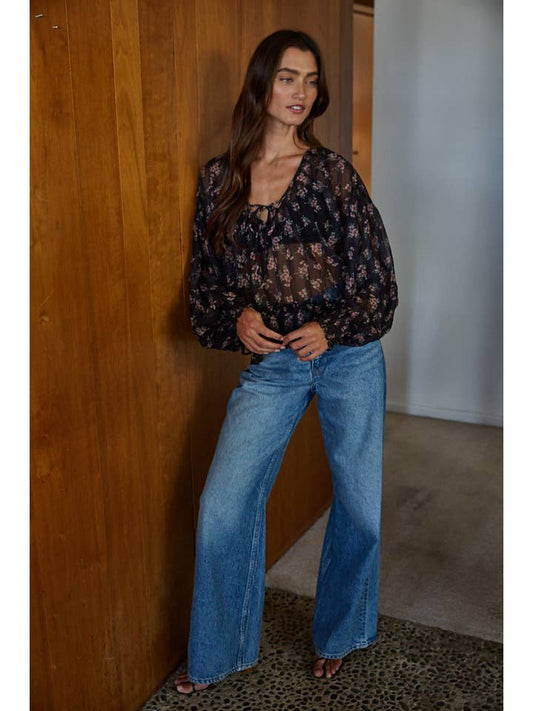Floral Sheer Blouse - Black
