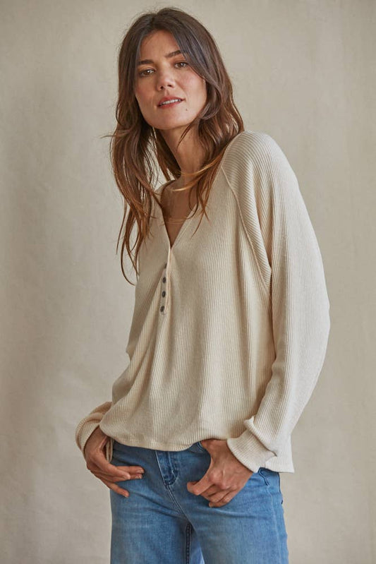 Button Down Raglan Top - Cream