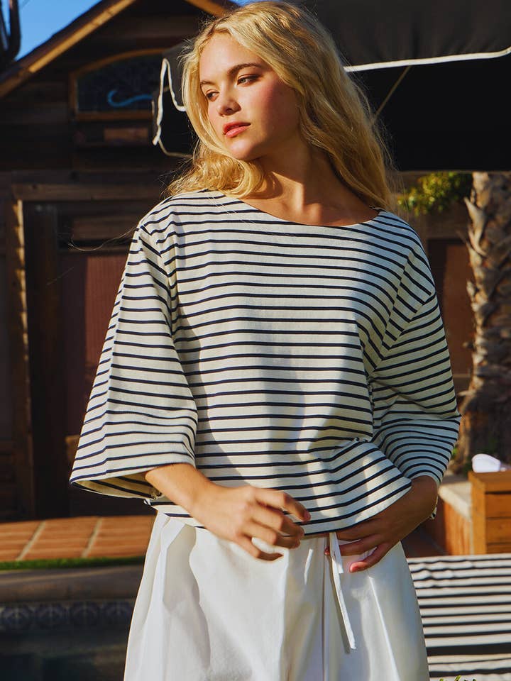 Boat Neck Striped Top - Black/Off White