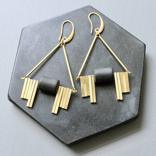 Black and Brass Art Deco Earrings