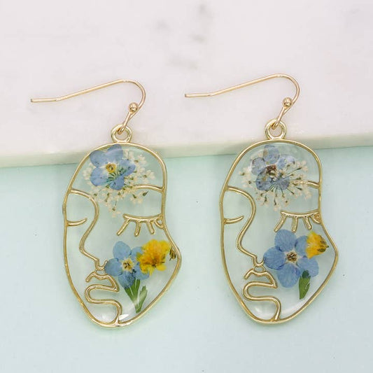 Dried Floral Earrings - Blue Face