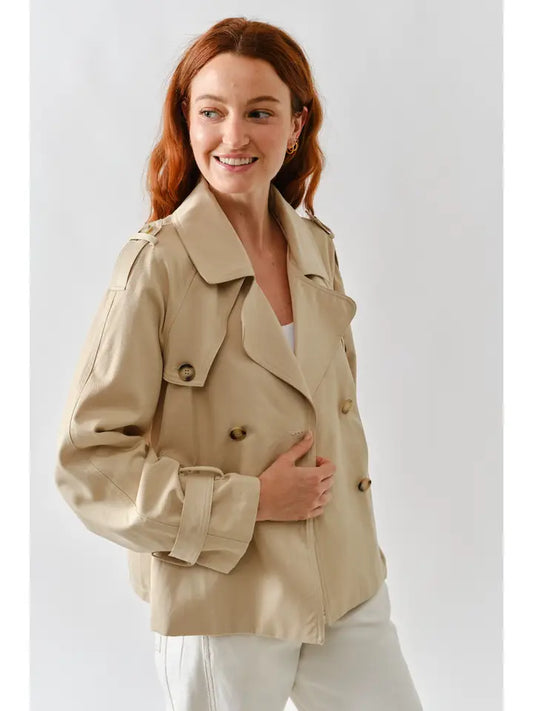 Half Trench Double Button Jacket - Tan
