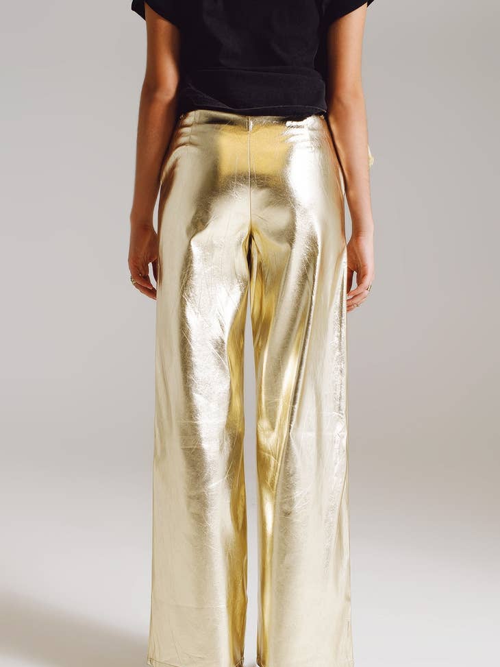 Metallic Straight Leg Pants - Gold