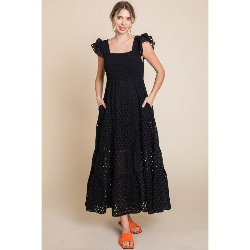 Eyelet Maxi Dress - Black