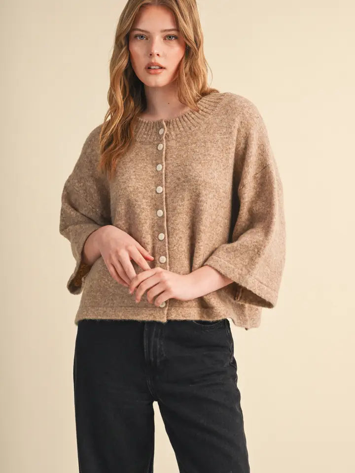 Elbow Length Cardigan - Mocha Brown