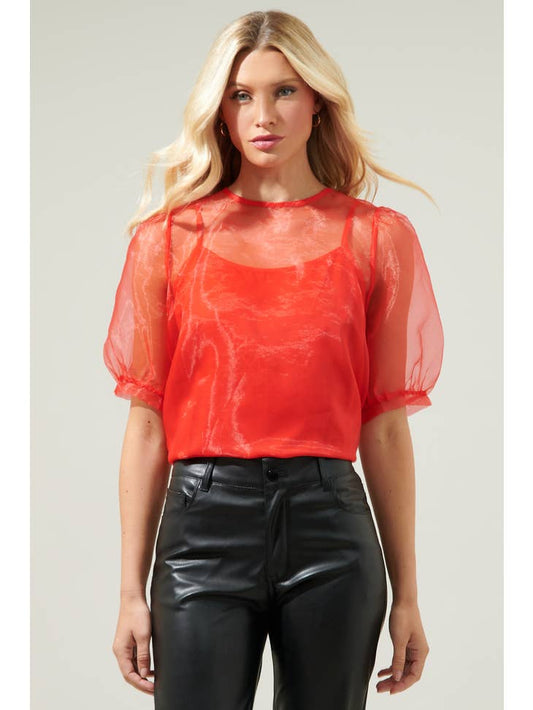 Sabrina Organza Top - Red