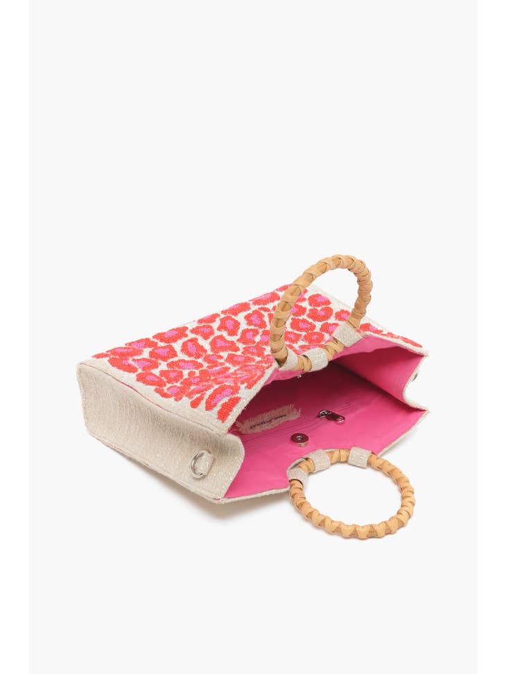 Pink Leopard Jute Shoulder Bag