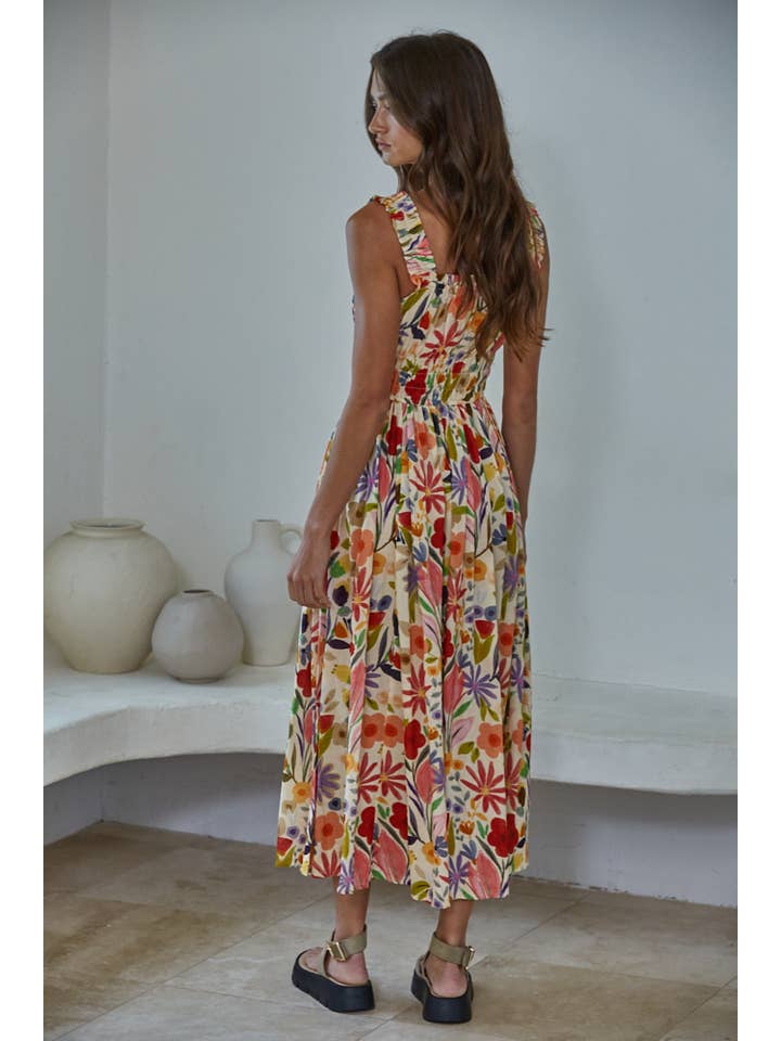 Woven Floral Midi Dress - Desert Tan Multi