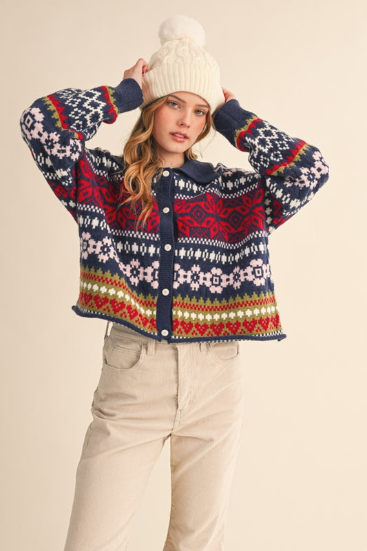 Fair Isle Cardigan - Navy Multi