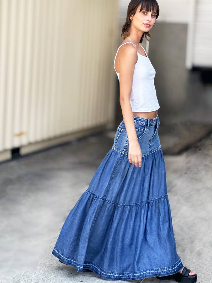 Fun Denim Maxi Skirt - High Denim - FINAL SALE