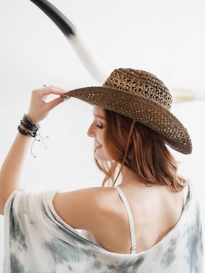 Weaved Western Cowboy Hat - Brown