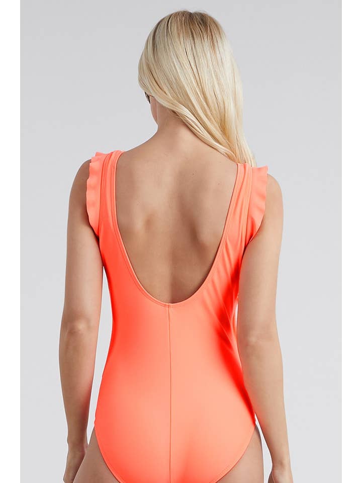 Ruffle Wrap Tie Swimsuit - Coral