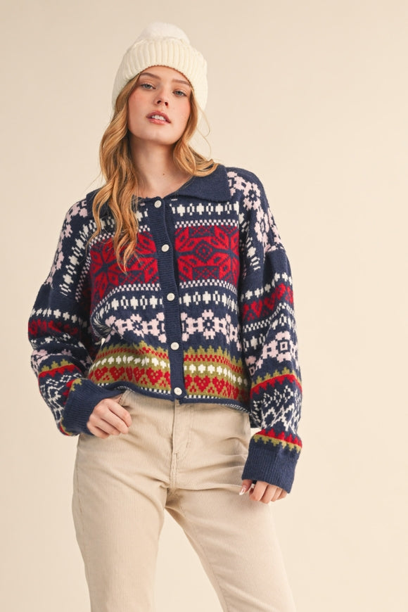 Fair Isle Cardigan - Navy Multi