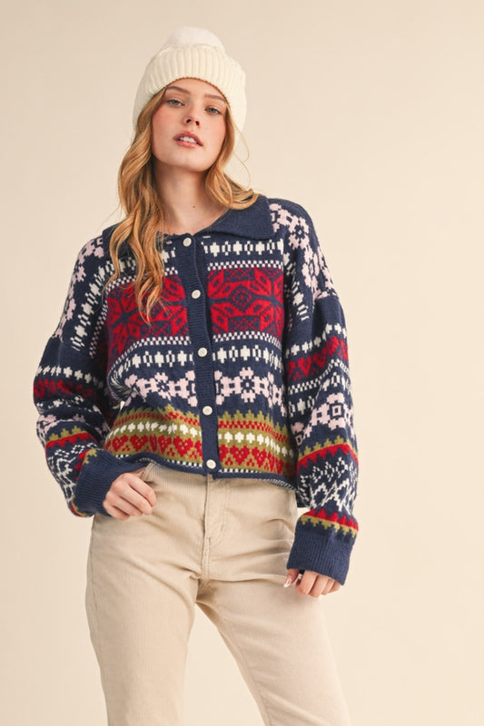 Fair Isle Cardigan - Navy Multi
