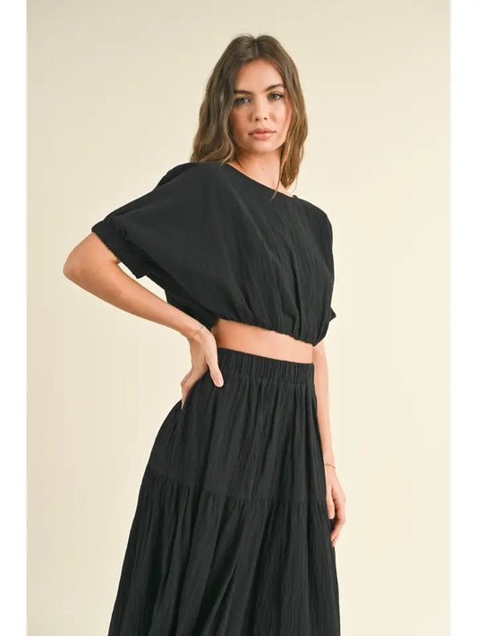 Boat Neck Crop Top - Black