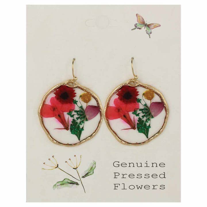 Dried Floral Earrings - Large Circle Bouquet