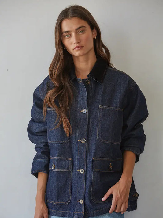 Button Down Utility Jacket - Dark Denim