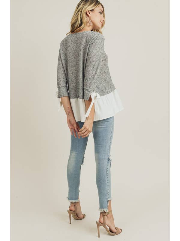 Bow Sleeve Sweater - Heather Grey