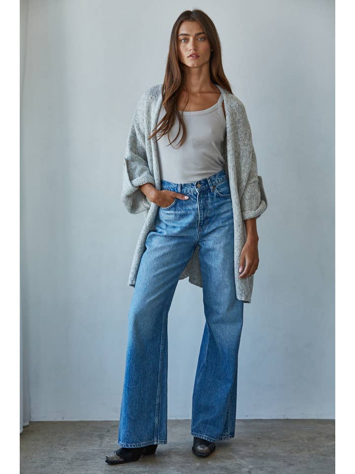 Open Front Cardigan - Light Heather Grey