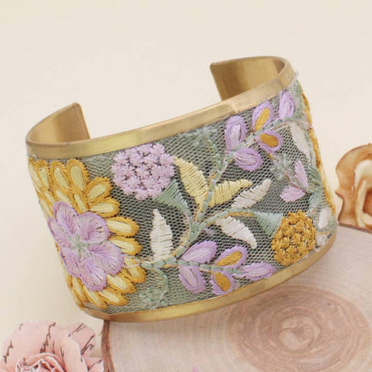 Embroidered Cuff - Yellow & Lavender