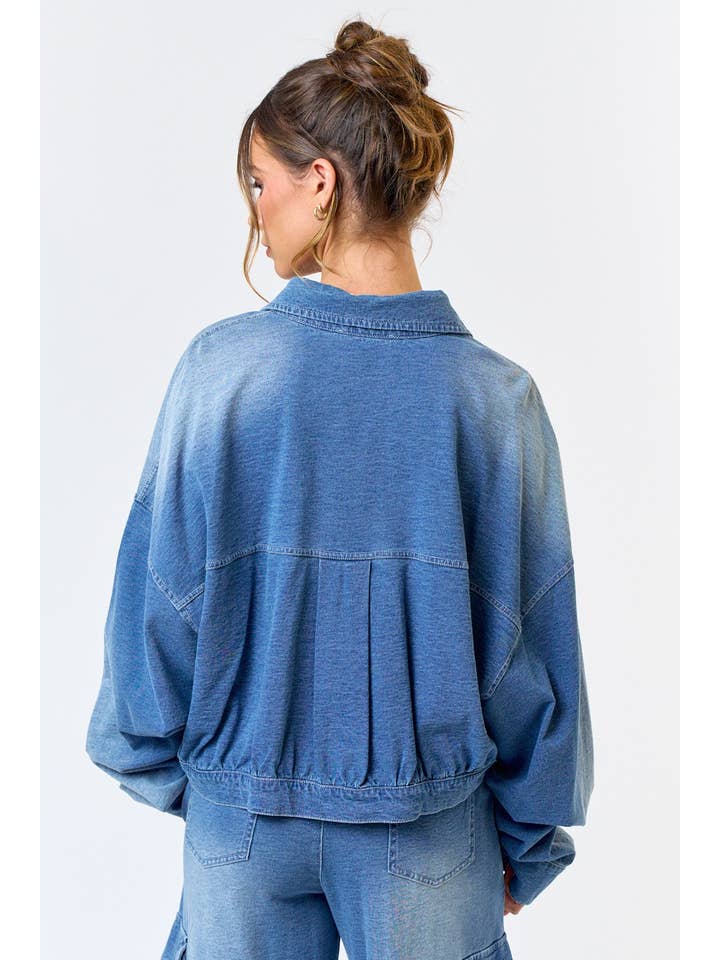 Washed Denim Crop Jacket - Blue