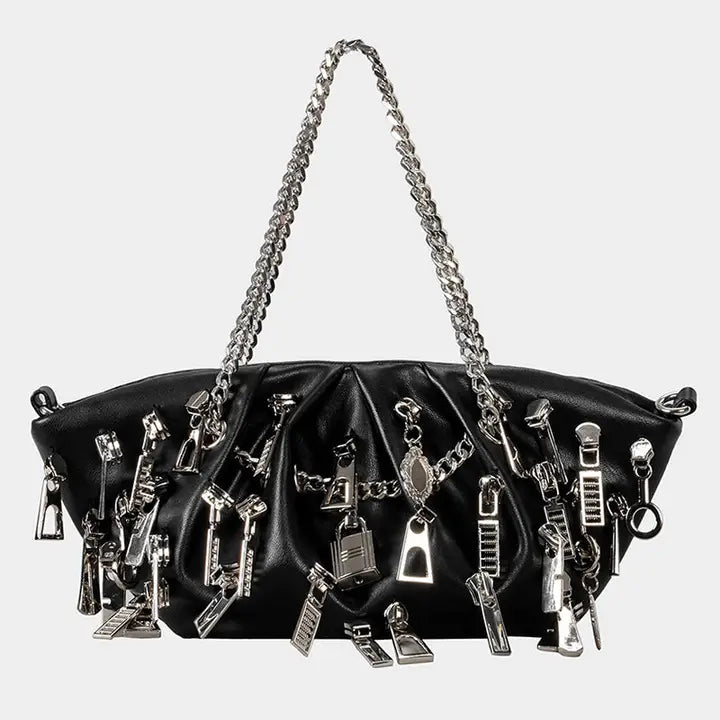 Chain Embellished Statement Bag - Black