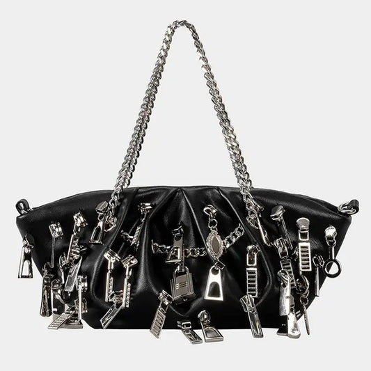 Chain Embellished Statement Bag - Black
