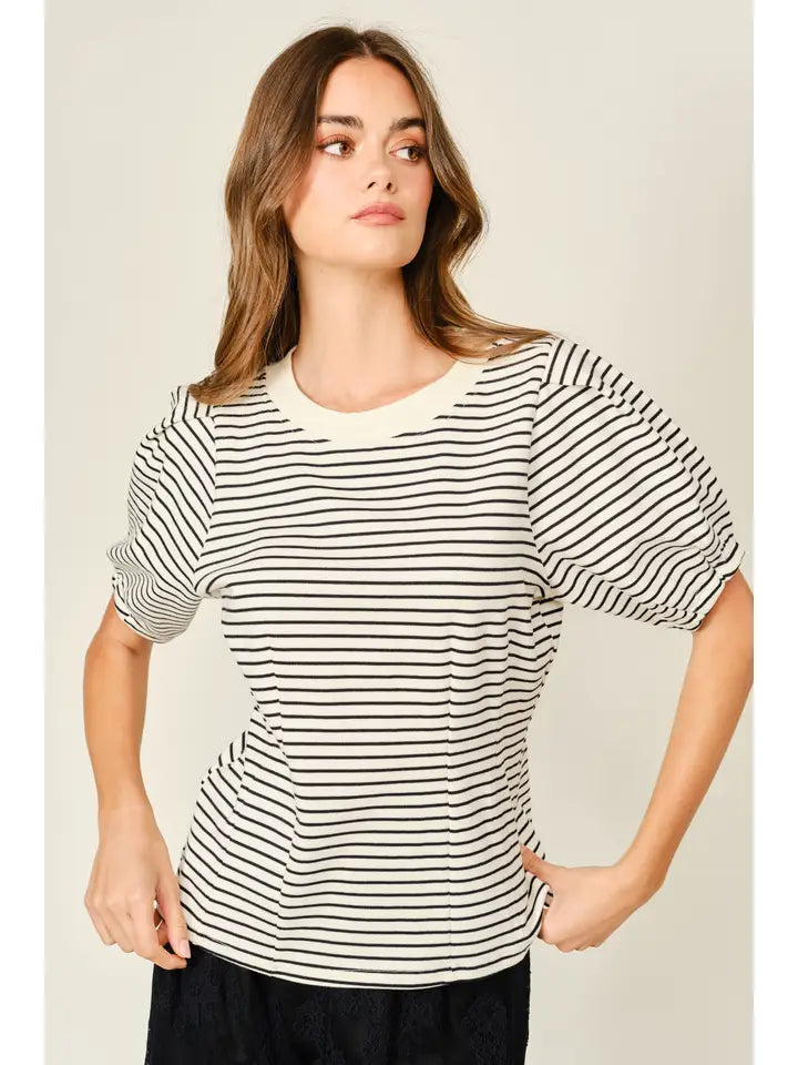Stripe Short Sleeve Sweatshirt - Cream Stripe