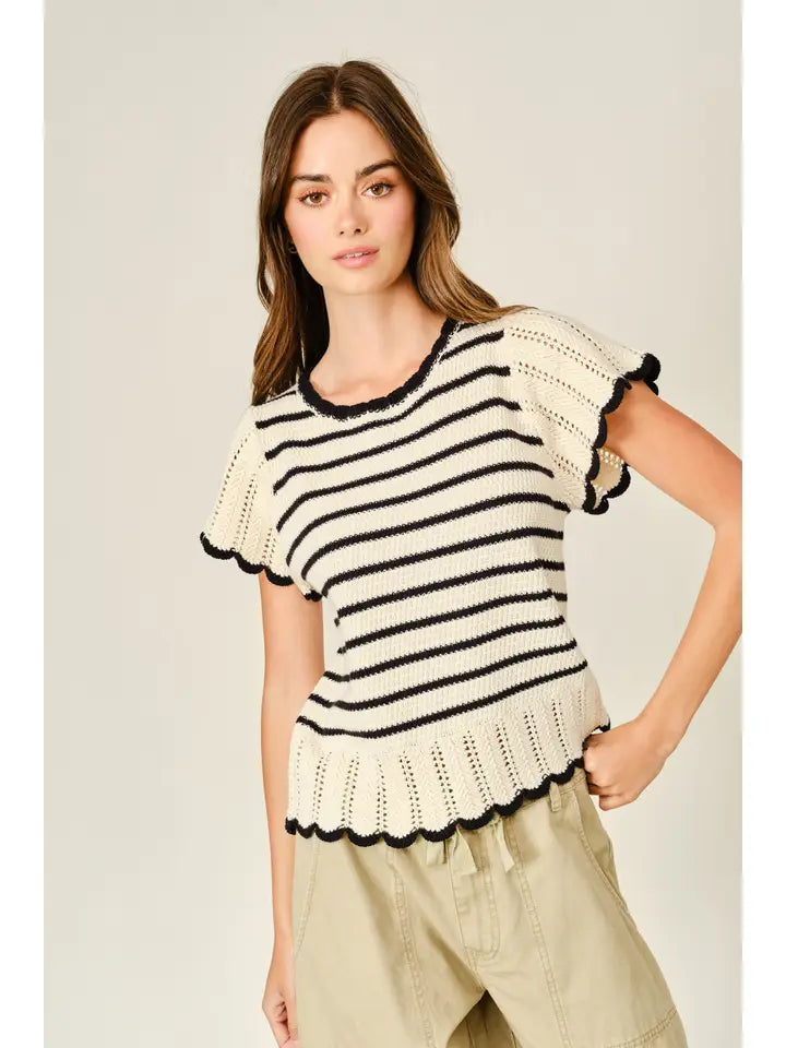 Striped Crochet Sweater - Natural/Black