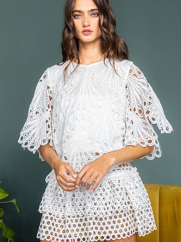 Eyelet Lace Crop Top - White