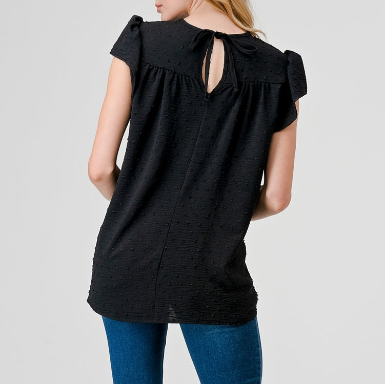 Swiss Dot Flutter Sleeve Blouse - Black