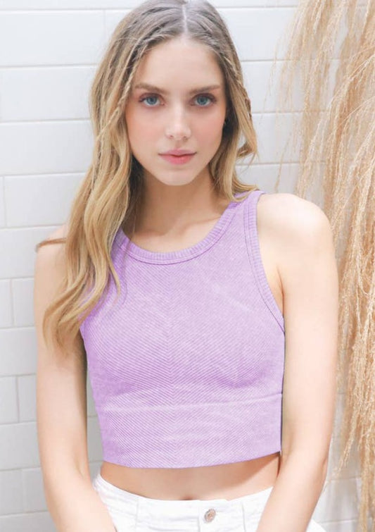 Chevron Highneck Crop Top - Amethyst