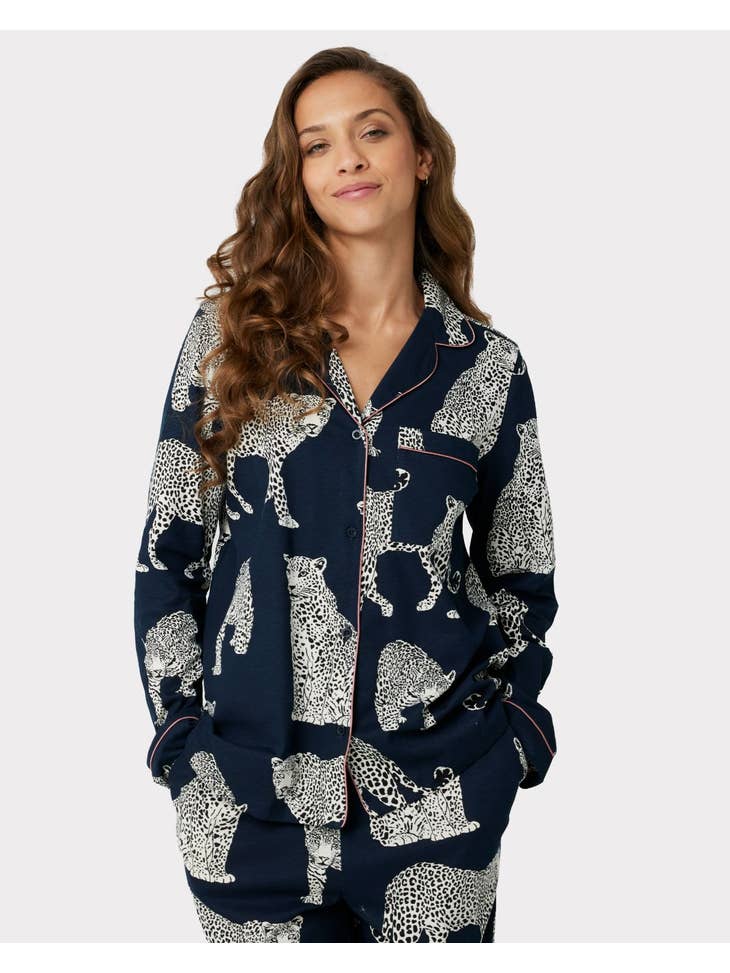 Organic Cotton Pajama Set - Navy Leopard