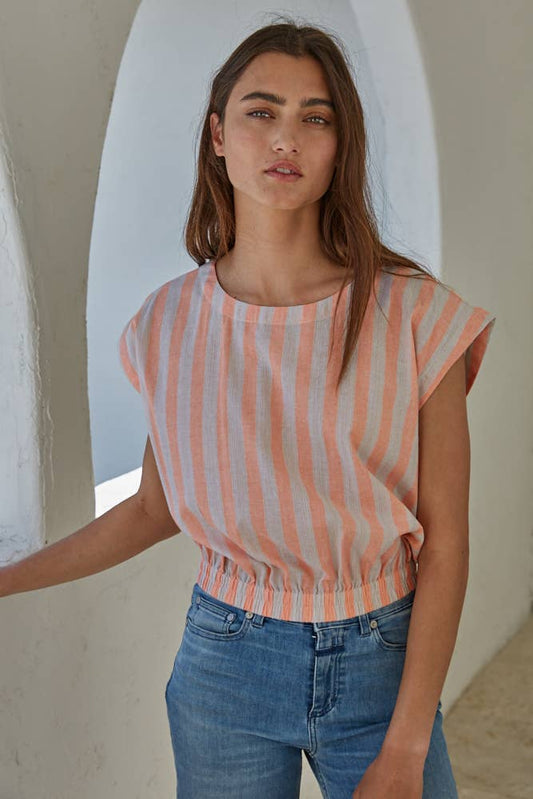 Sun Stripe Top - Taupe Coral