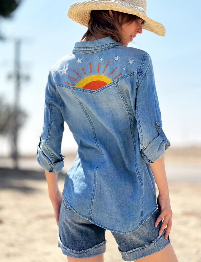 Embroidered Shirt - Hello Sunshine Blue