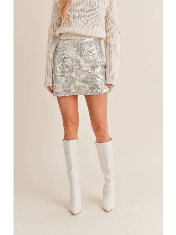 Aura Sequin Mini Skirt - Champagne Silver