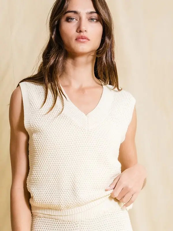Textured Sweater Knit Tank Top - Cream