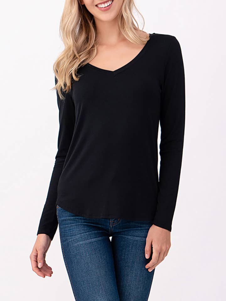 Long Sleeve V-Neck T-Shirt - Black