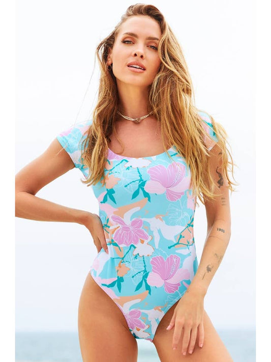 Short Sleeve One Piece - Blue Floral