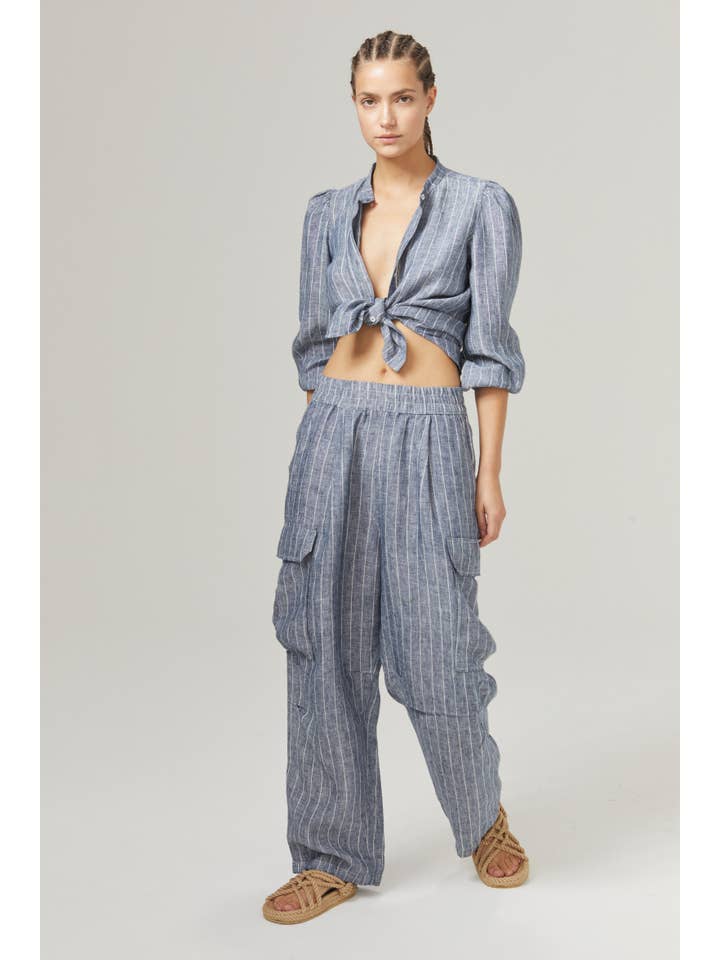 Luca Linen Pants - Navy Stripes