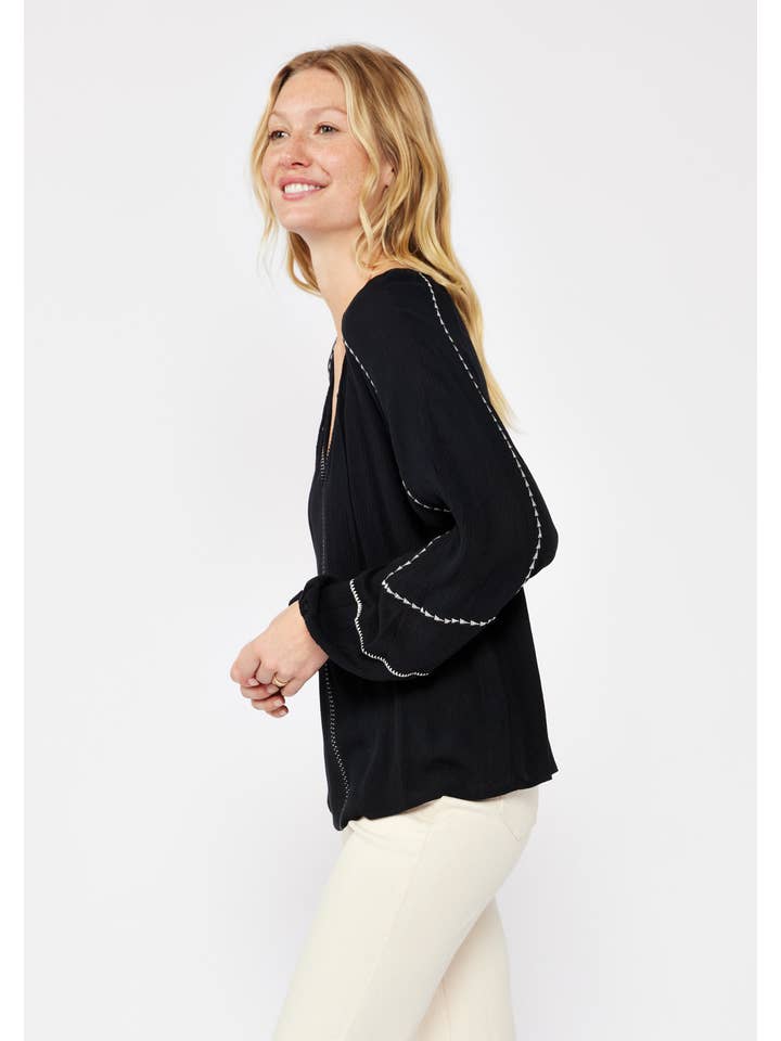 Embroidered Blouse - Black/Natural