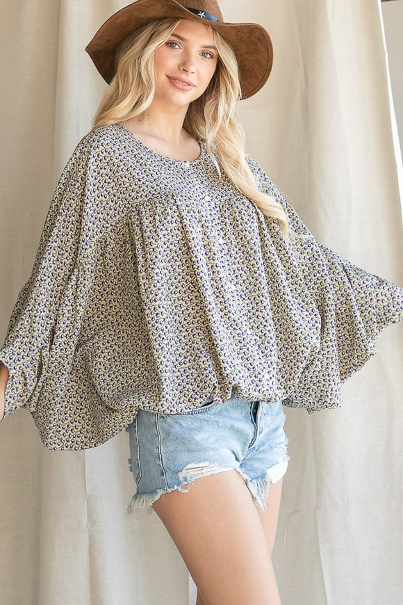 Floral Dolman Sleeve Top - Sage