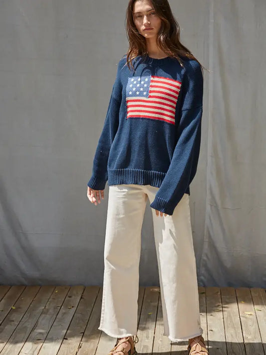 American Flag Pullover Sweater - Navy