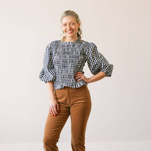 Hali Top - Navy Gingham