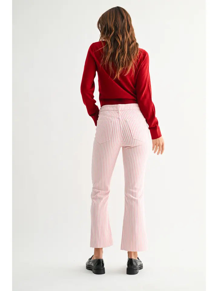 The Cropped Demi Flare - Pink Stripe