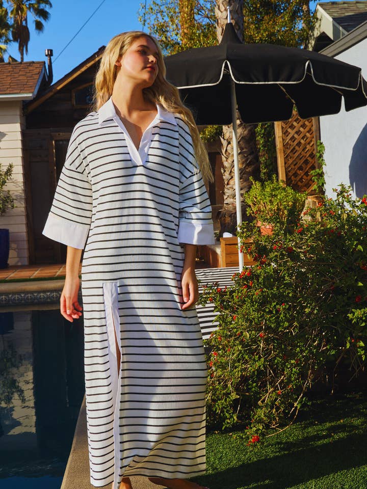 Stripe Rugby Midi Dress - Ivory/Black